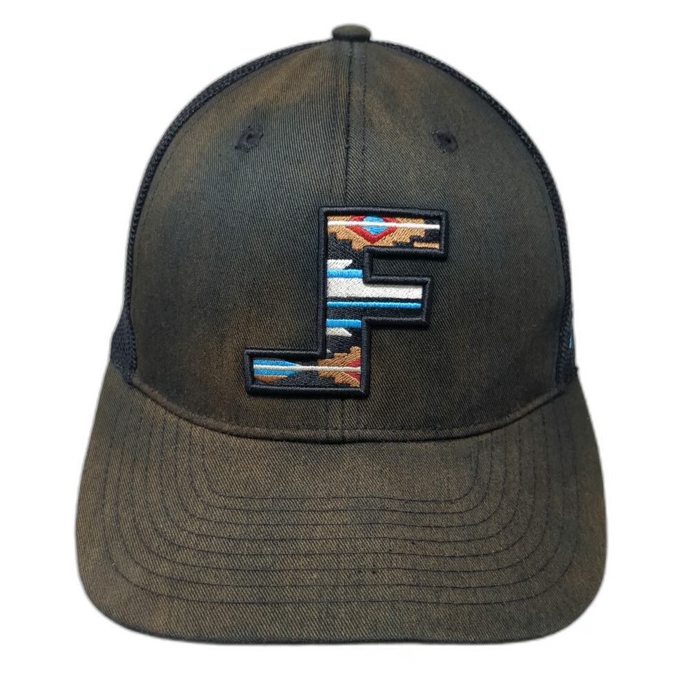 Lane Frost Trucker Hat Black One Size Snapback Mesh Southwest Pattern Logo